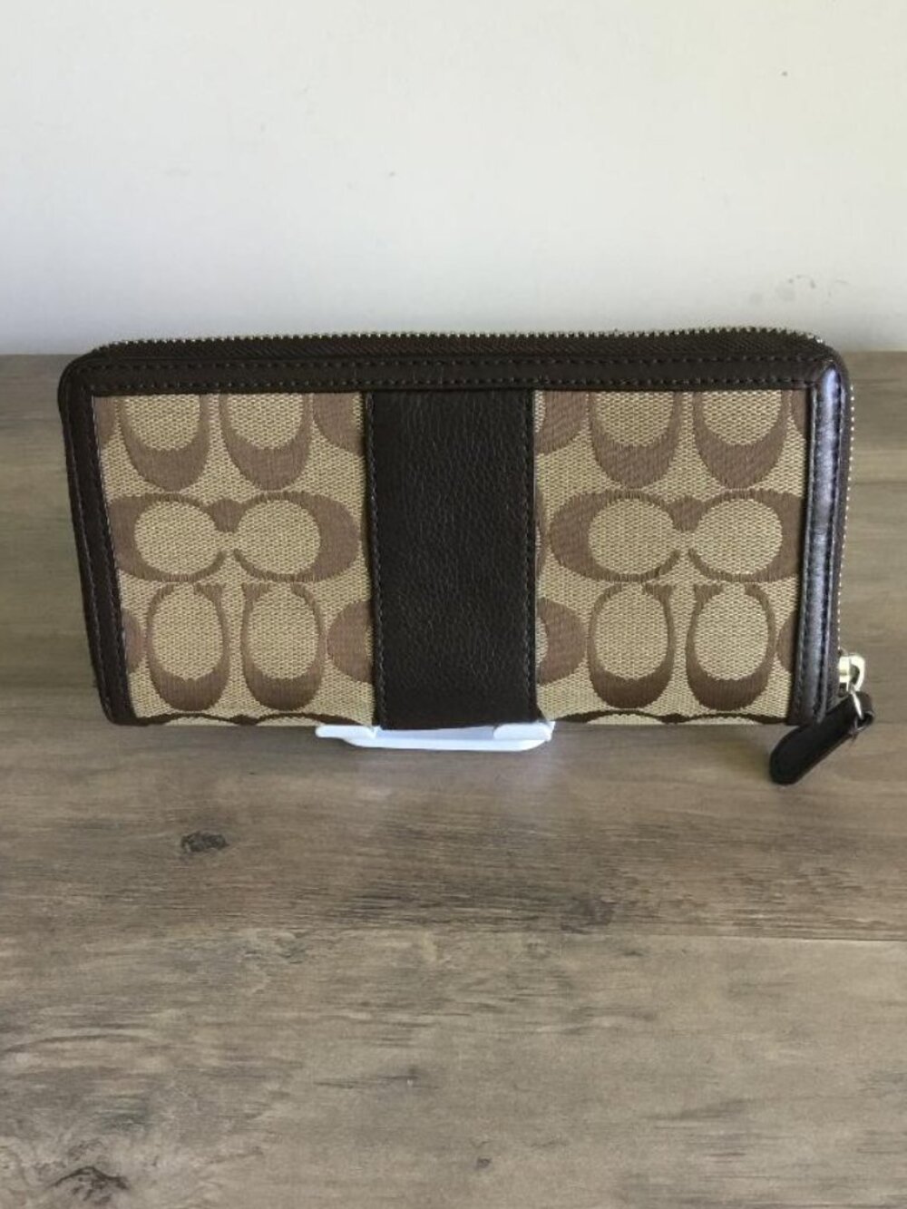 Coach Brown Accordion Large Zip Wallet Signature Monogram Canvas w/Leather Trim - Picture 5 of 7